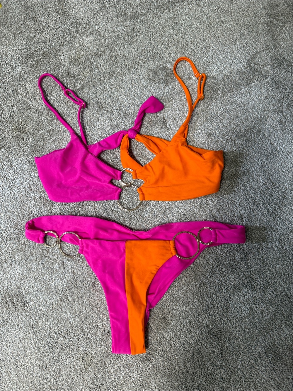 Beach Bunny Two-Tone Pink and Orange Ring Bikini